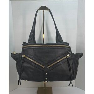Botkier Trigger Satchel Black Lizard Embossed Leather Gold Zip Studded Handbag